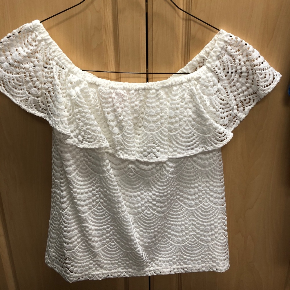 Eyelet off the shoulder top